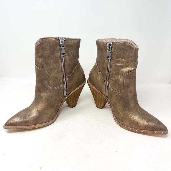 NWT CHINESE LAUNDRY Ramble Champagne Metallic Studded Western Bootie Block heel - Picture 13 of 15